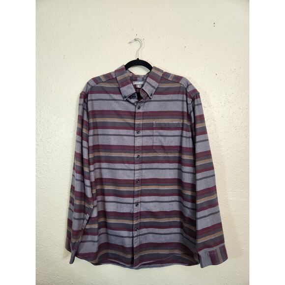 Eddie Bauer Mens Gray Red Striped Long Sleeve Relaxed Fit Button Down Shirt L - Picture 1 of 6